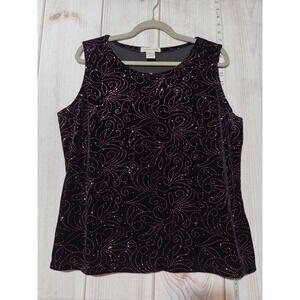 Notations Black Velvet Sleeveless Top‎ Sparkle Embellished Swirl Women's XL